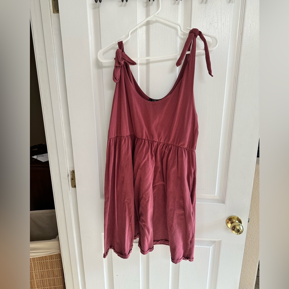 LULUS Don't Worry, Baby Washed Burgundy Tie-Strap Babydoll Dress